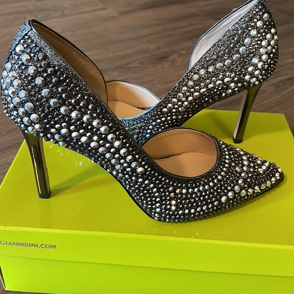 Gianni Bini Mariah Black and Silver Jeweled stiletto heel size 8.5 LIKE NEW - Picture 11 of 12
